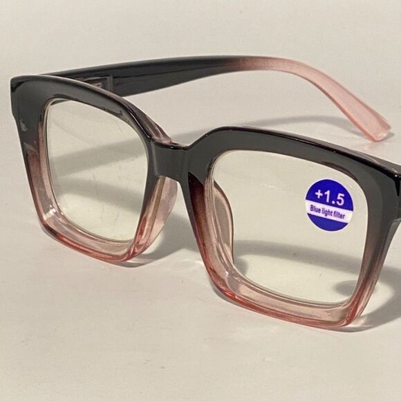 1327 Claudia 1.5 Black Pink Gadient Oversize Reading Glasses Square Concave NWT - Picture 8 of 9